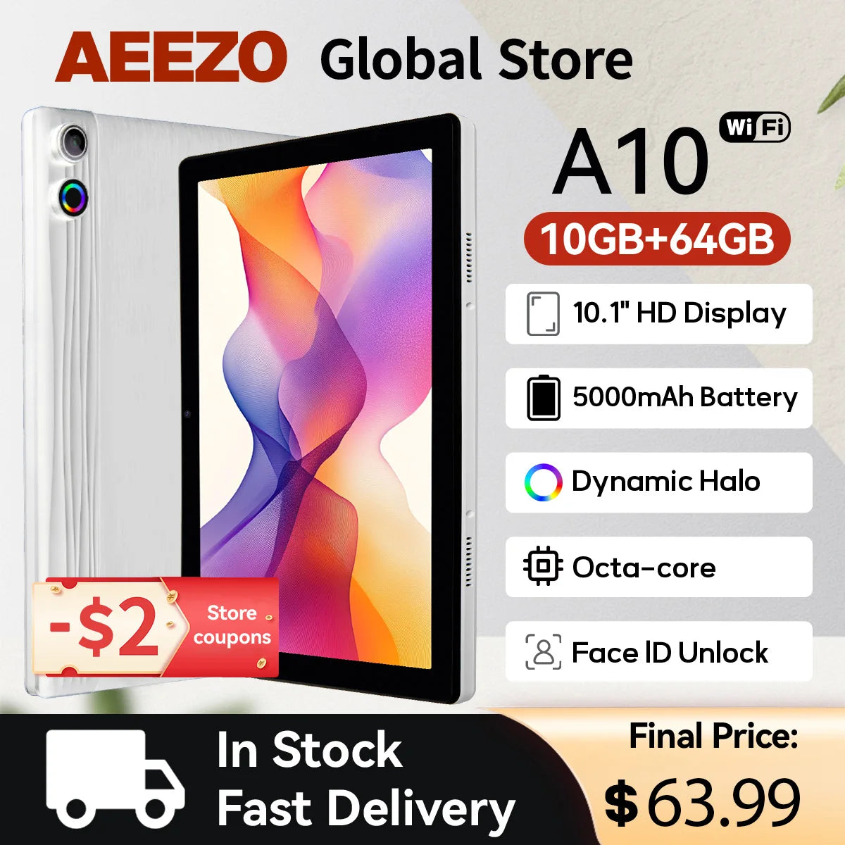 Tablet AEEZO A10 10.1" – Android 14, 10GB RAM, 5000mAh y Desbloqueo Facial