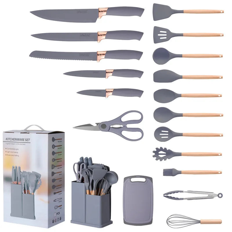 19-Piece Silicone Kitchen Utensil Set with Wood Handles-PROMO Brand Cooking Tools