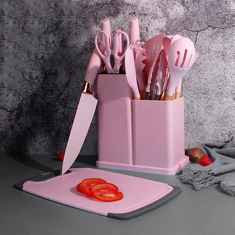19-Piece Silicone Kitchen Utensil Set with Wood Handles-PROMO Brand Cooking Tools