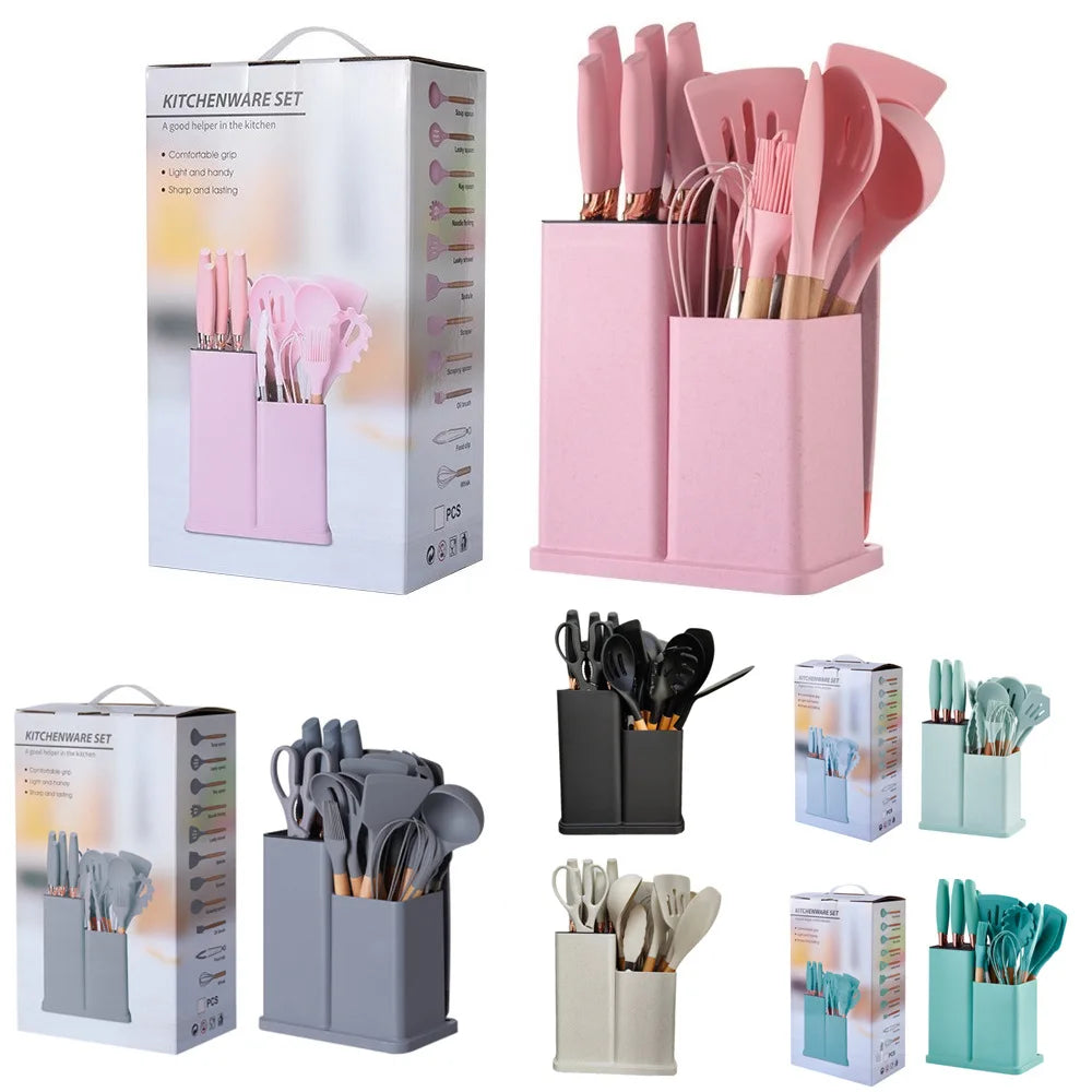19-Piece Silicone Kitchen Utensil Set with Wood Handles-PROMO Brand Cooking Tools