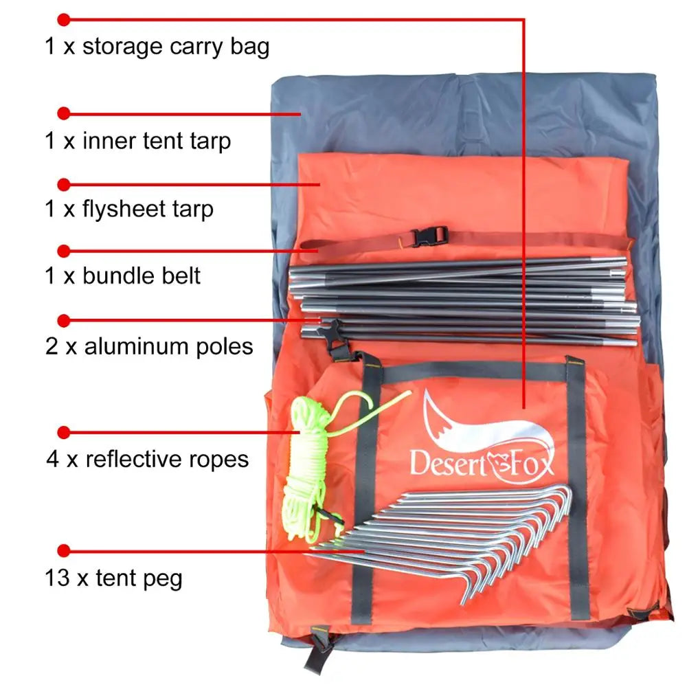 Carpa de Camping Desert&Fox – 1-3 Personas, Impermeable y Ultraligera