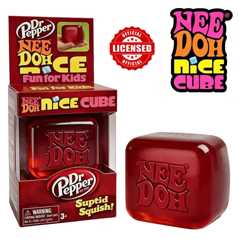 Dr Pepper x NeeDoh Nice Cube Squishy Soft Squeeze Fidget Cube Stress Relief Anxiety Relief Sensory Toy for Kids and Adults
