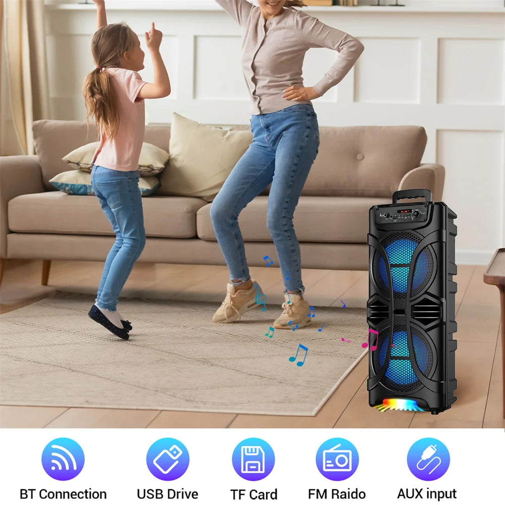 6000W Portable Party Bluetooth Speaker Sound System  Rechargeable Outdoor Loud Karaoke Dual 8 " Speaker