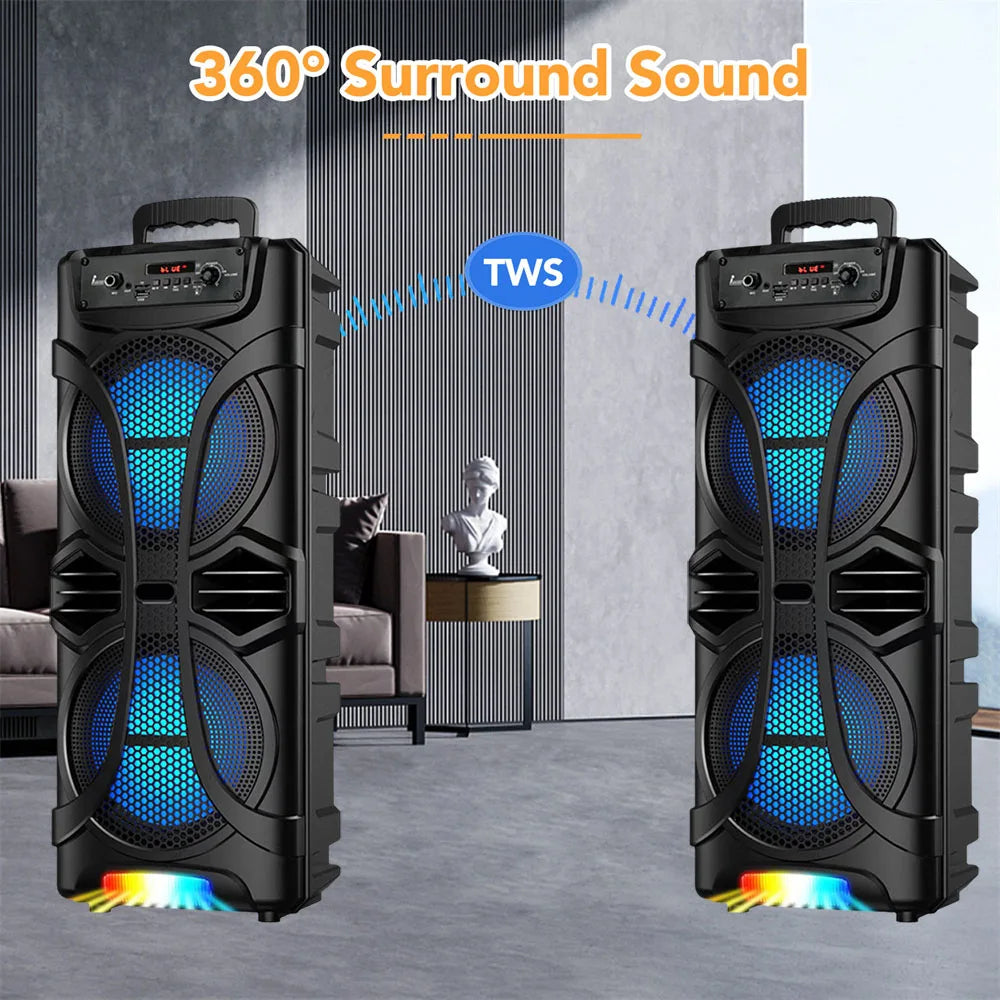 6000W Portable Party Bluetooth Speaker Sound System  Rechargeable Outdoor Loud Karaoke Dual 8 " Speaker