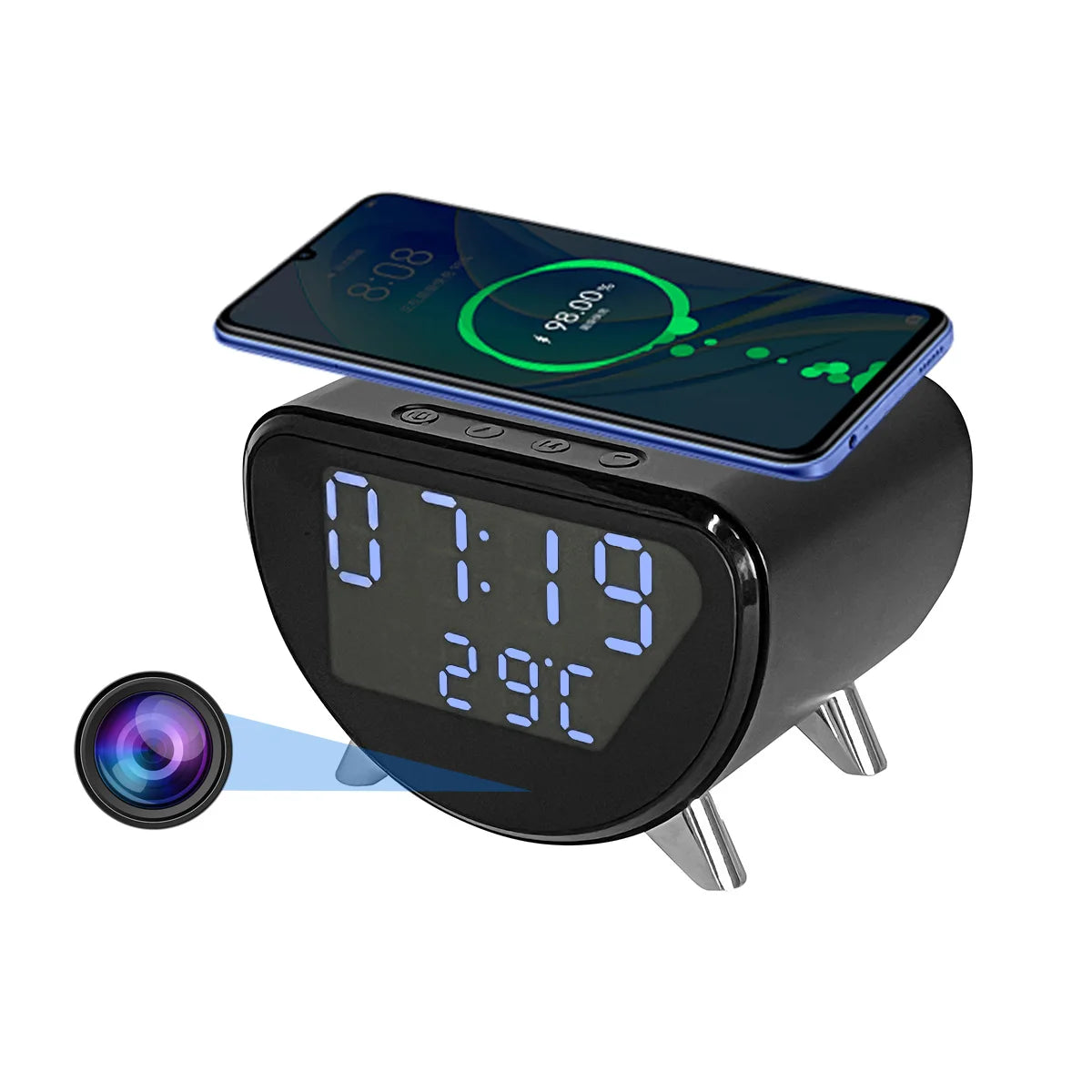 Cámara Reloj 4K WiFi – Carga Inalámbrica, Detección de Movimiento y App