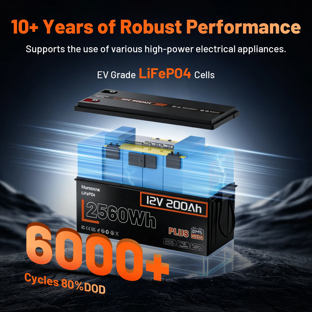 Batería LiFePO4 12V 200Ah – Ciclo Profundo para RV, Solar y Marina