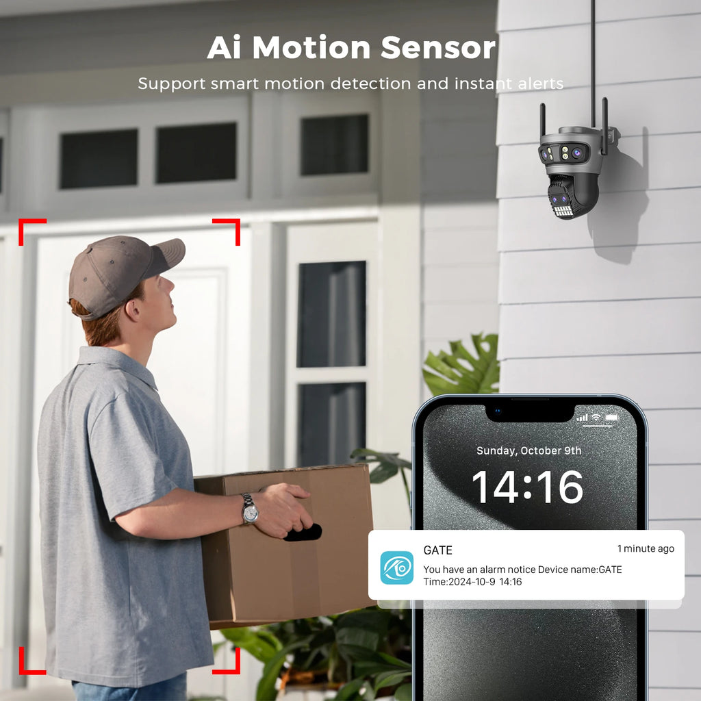 Cámara PTZ 8K WiFi – 10X Zoom, 4 Lentes, Seguimiento Automático y CCTV