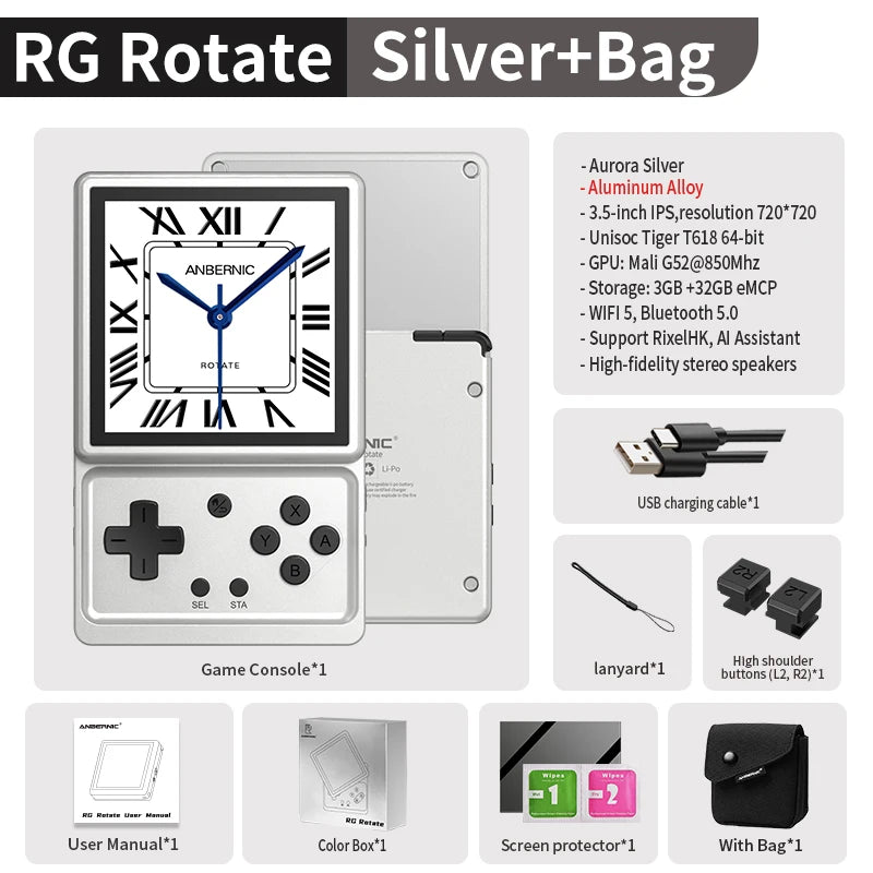 Consola Retro ANBERNIC RG Rotate – Pantalla Giratoria 3.5", Android y WiFi