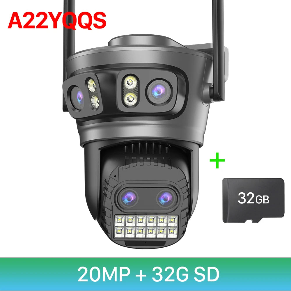 Cámara PTZ 8K WiFi – 10X Zoom, 4 Lentes, Seguimiento Automático y CCTV