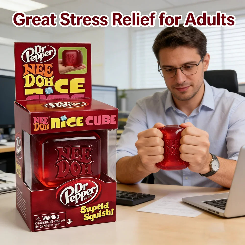Dr Pepper x NeeDoh Nice Cube Squishy Soft Squeeze Fidget Cube Stress Relief Anxiety Relief Sensory Toy for Kids and Adults