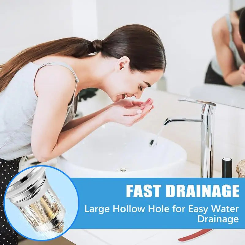 Universal 304 Stainless Steel Bathroom Sink Drain Stopper Pop-Up Hair Catcher Filter Anti-odor Anti-Clog Basin Plug