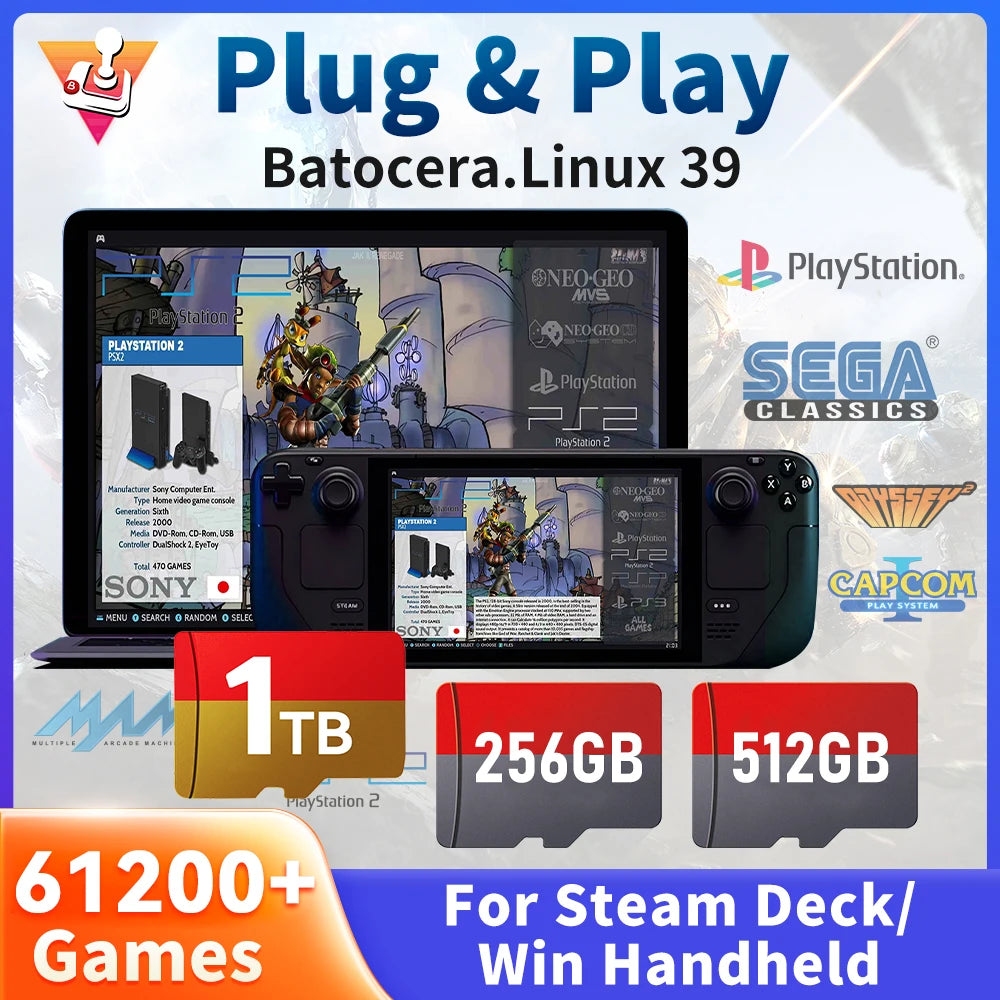Tarjeta TF 1TB para Steam Deck – Batocera 39, 61.200 Juegos Retro