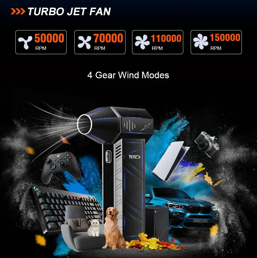 Mini Turbo Jet Fan-150000RPM Powerful Handheld Compressed air Duster for Car Dryer/PC/Home-Industrial Duct Blower