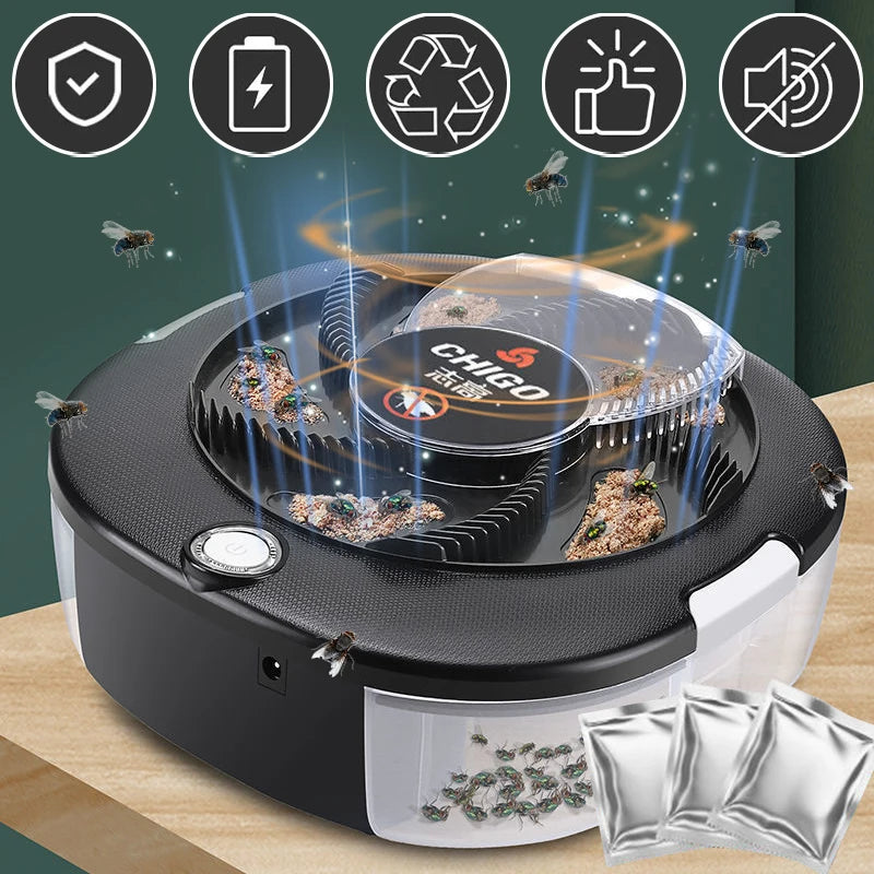 Trampa Eléctrica para Moscas Flycatcher – Recargable USB, Interior y Exterior