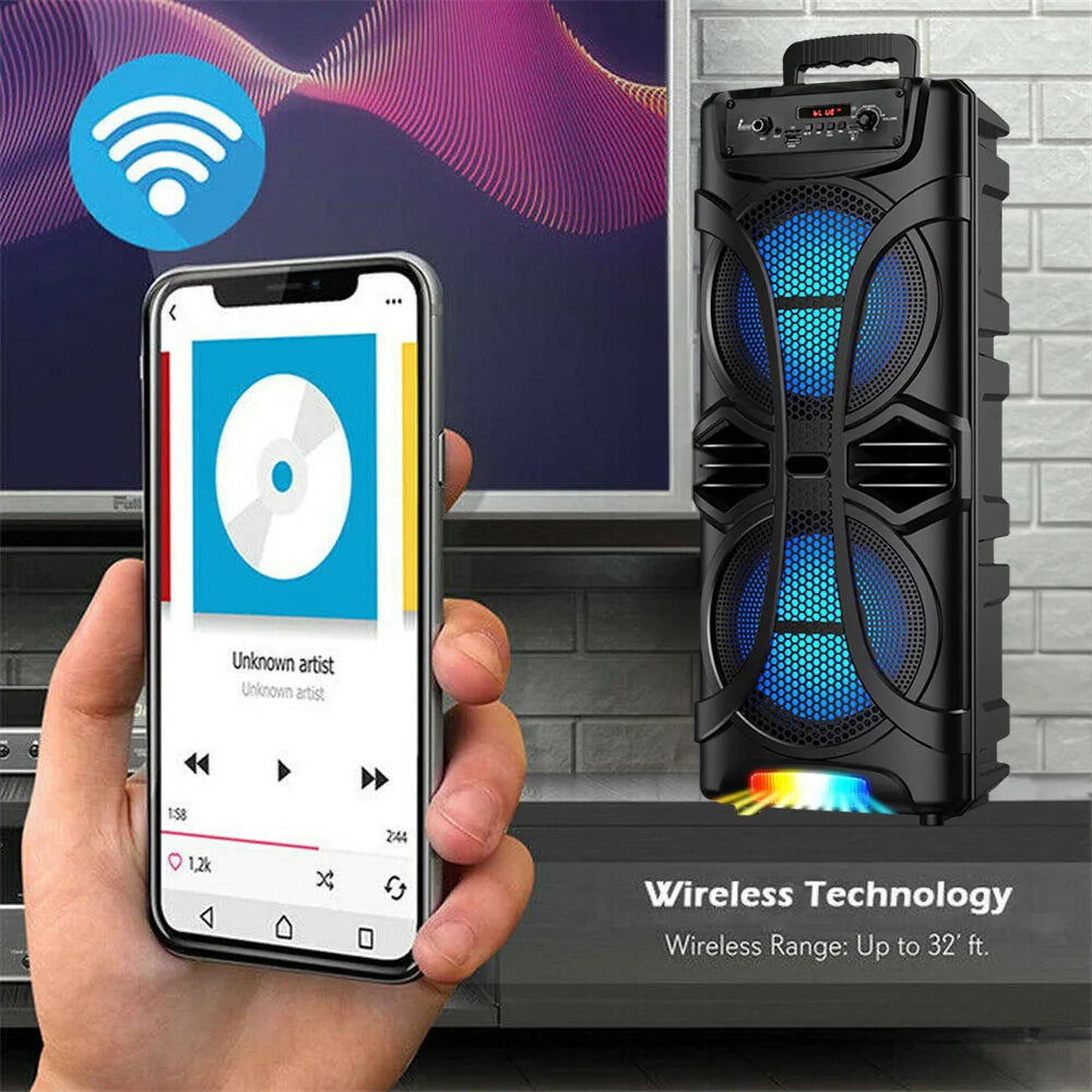 6000W Portable Party Bluetooth Speaker Sound System  Rechargeable Outdoor Loud Karaoke Dual 8 " Speaker