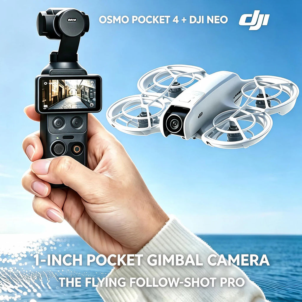 DJI Osmo Pocket 4 and Neo Drone 4K/6K Pocket Gimbal Creative Camera Combo-Combination of Aerial and Land Photography