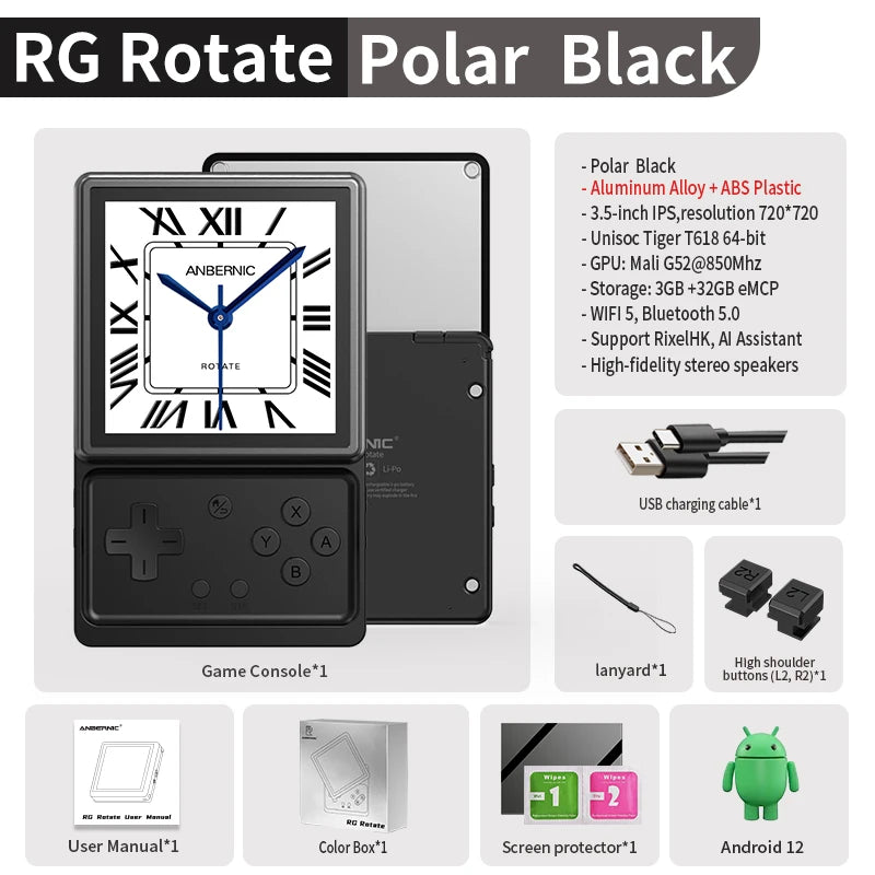 Consola Retro ANBERNIC RG Rotate – Pantalla Giratoria 3.5", Android y WiFi
