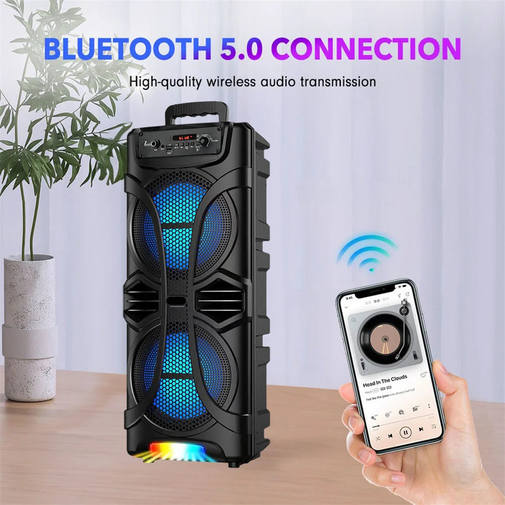 6000W Portable Party Bluetooth Speaker Sound System  Rechargeable Outdoor Loud Karaoke Dual 8 " Speaker