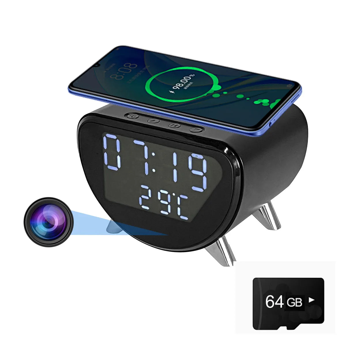 Cámara Reloj 4K WiFi – Carga Inalámbrica, Detección de Movimiento y App