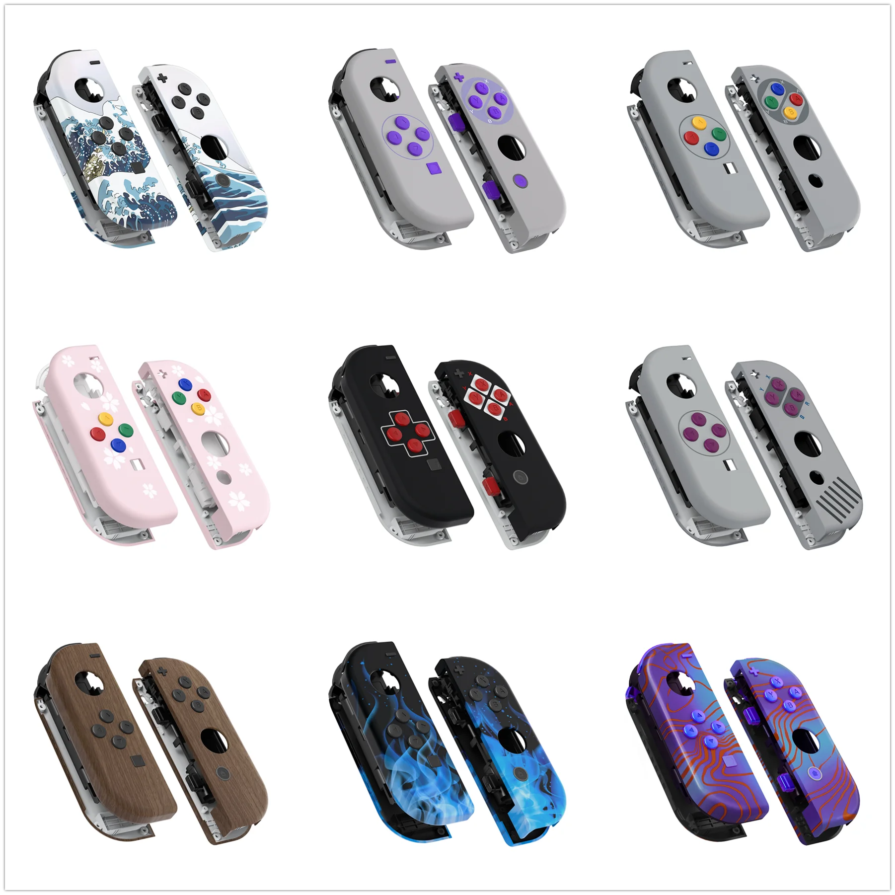 eXtremeRate Custom Patterned Controller Housing Shell Case with Full Set Buttons for NS Switch JoyCon & OLED Joycon - Wood Grain
