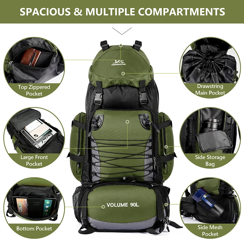 Mochila de Camping 90L – Trekking, Senderismo y Viaje Hombre/Mujer