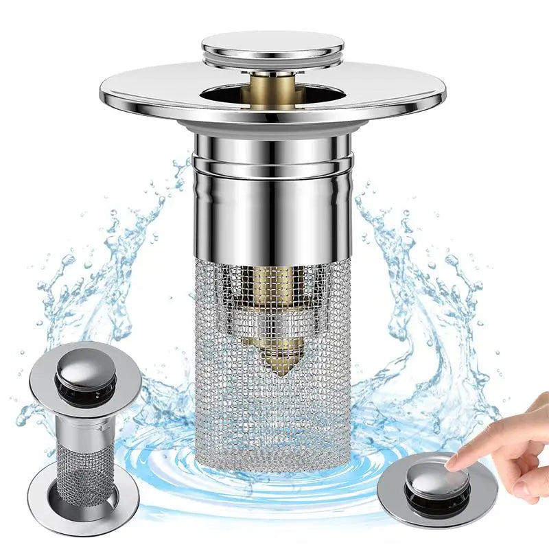 Universal 304 Stainless Steel Bathroom Sink Drain Stopper Pop-Up Hair Catcher Filter Anti-odor Anti-Clog Basin Plug