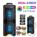 6000W Portable Party Bluetooth Speaker Sound System  Rechargeable Outdoor Loud Karaoke Dual 8 " Speaker