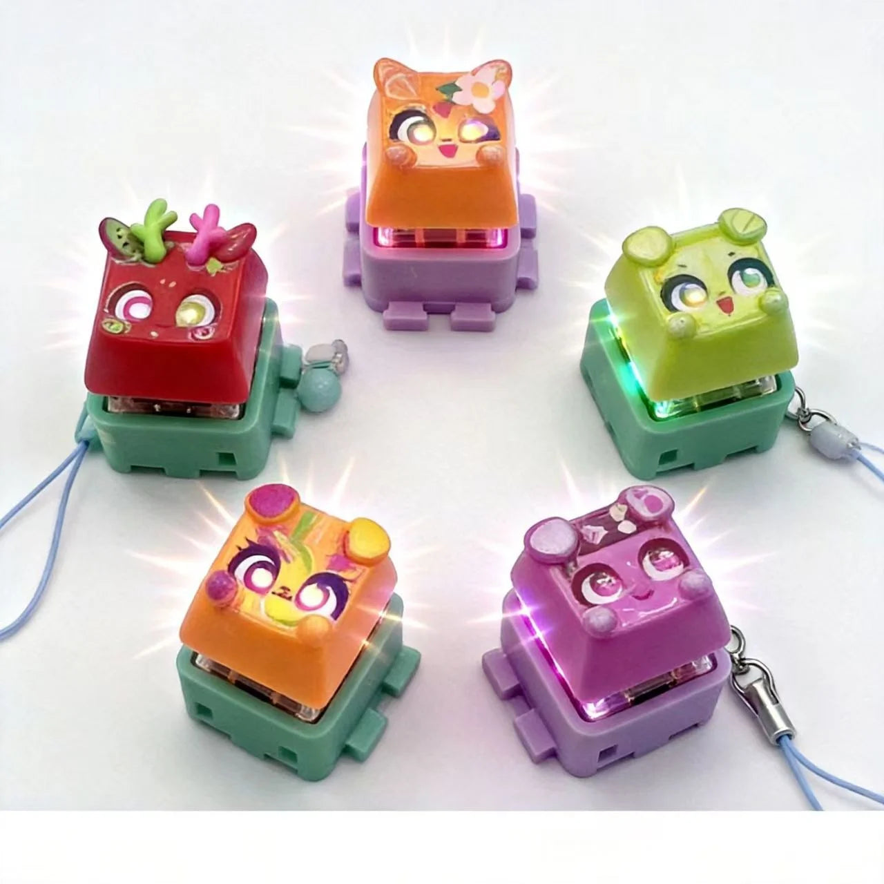 Clickeez Fidget Keycap Keychain Light Up LED Mechanical Keyboard Switch Stress Relief Toy Blind Box Collectible Backpack Charm