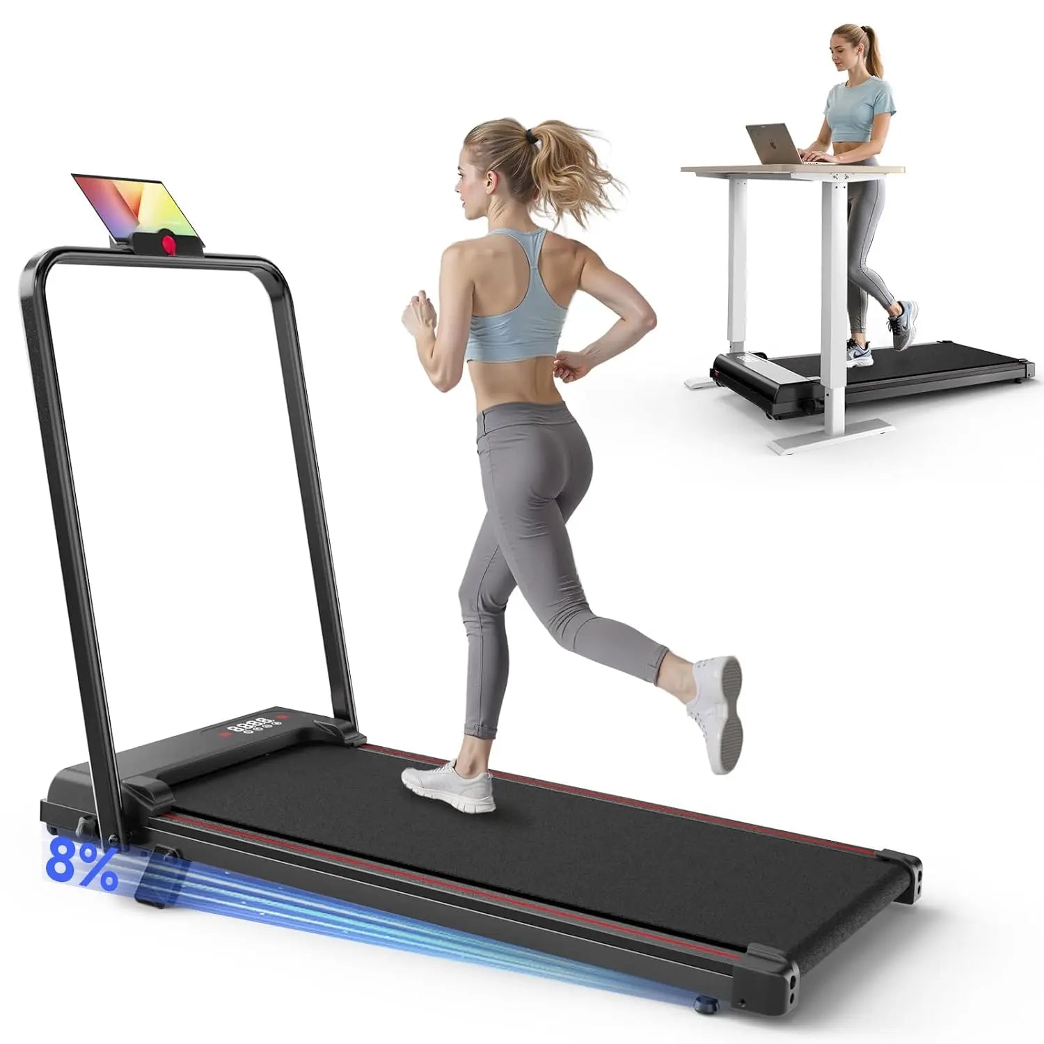 Walking Pad Treadmill with Handle Bar,Walking Pad with Incline 8%,2.5HP Quiet Under Desk 320 lbs 2 in 1Treadmills, Customized