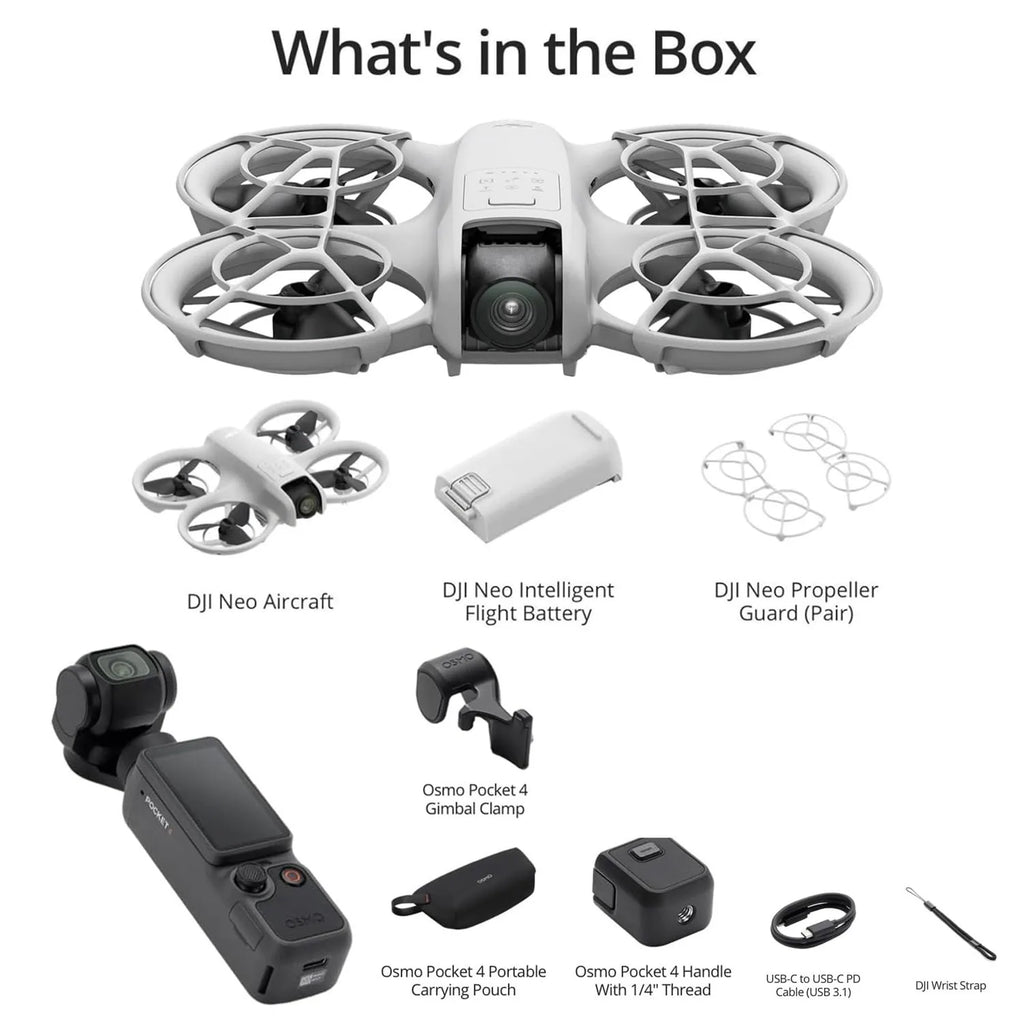 DJI Osmo Pocket 4 and Neo Drone 4K/6K Pocket Gimbal Creative Camera Combo-Combination of Aerial and Land Photography