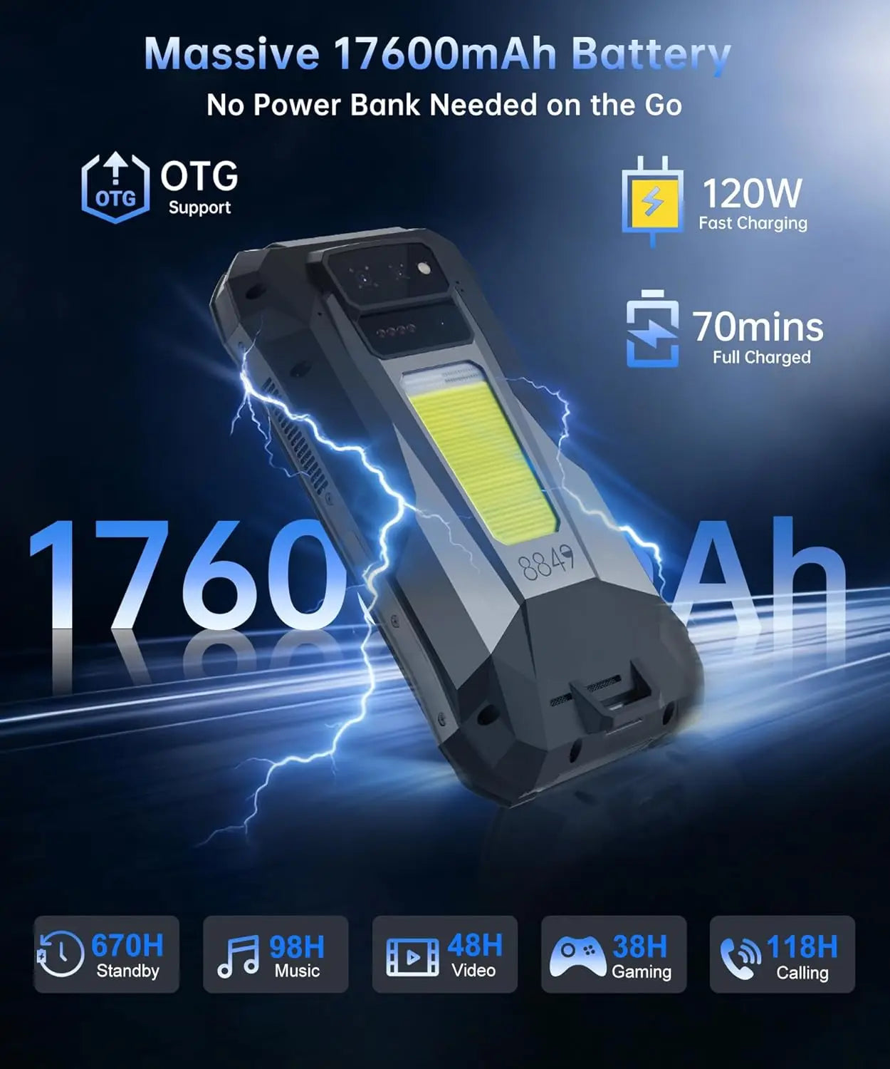 8849 Tank X Unihertz 220 Lumens Projector Rugged Smart Phone Support 1080P 5G AI Android 15 17600mAh  512GB Dimensity 8200