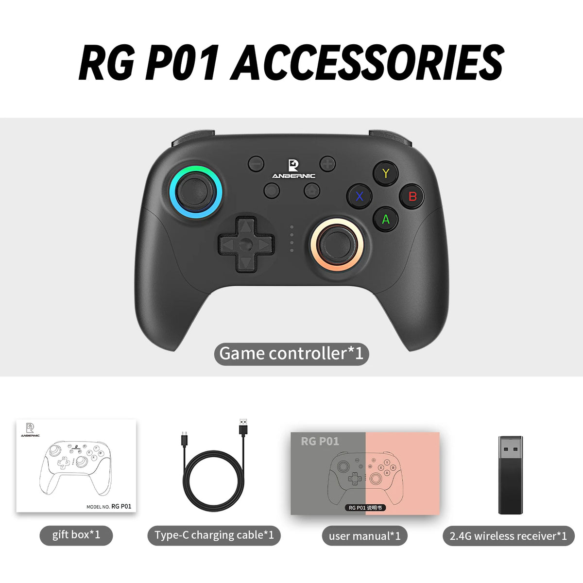 Control ANBERNIC RG P01 – Bluetooth RGB Hall Effect para PC, Android y Steam