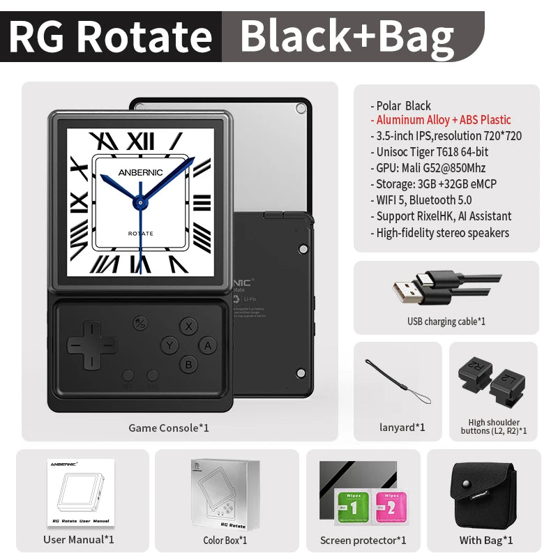 Consola Retro ANBERNIC RG Rotate – Pantalla Giratoria 3.5", Android y WiFi