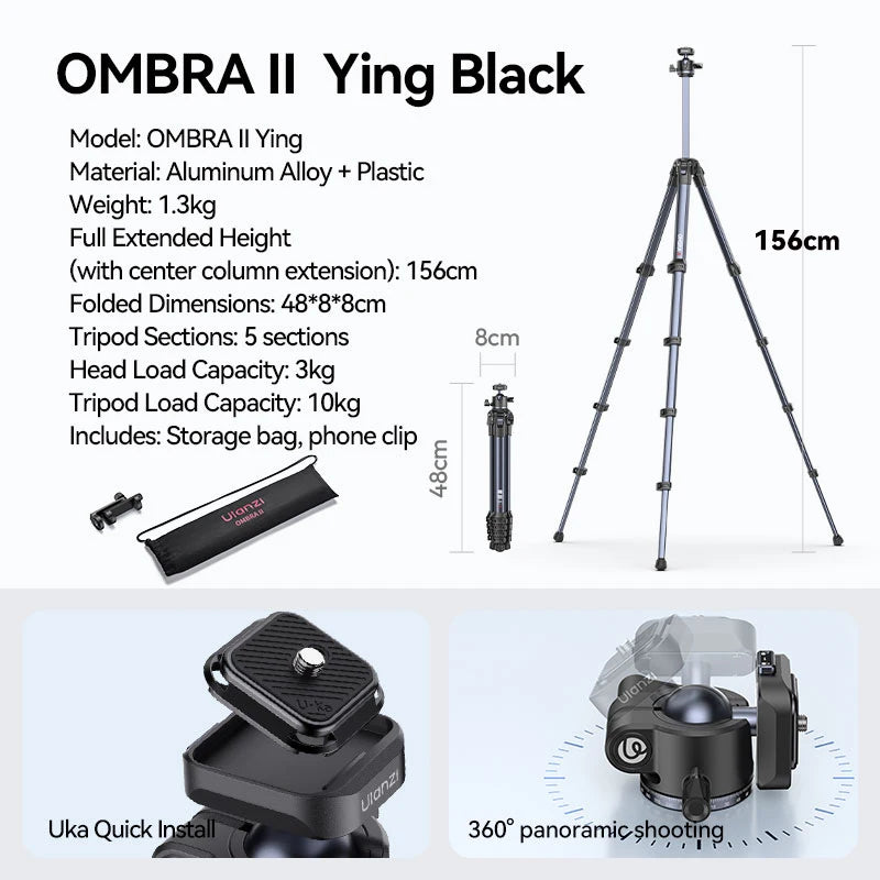 Trípode de Viaje Ulanzi OMBRA – Aluminio, Smartphone y DSLR con Rótula