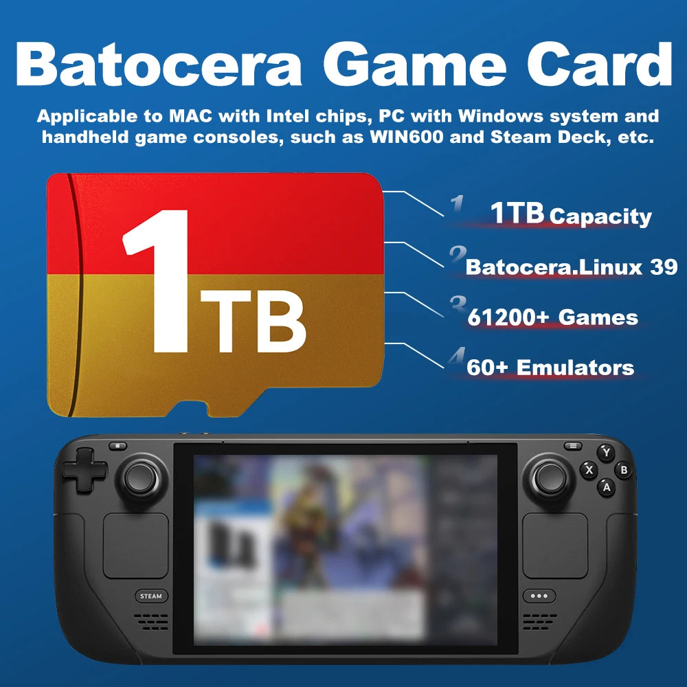 Tarjeta TF 1TB para Steam Deck – Batocera 39, 61.200 Juegos Retro