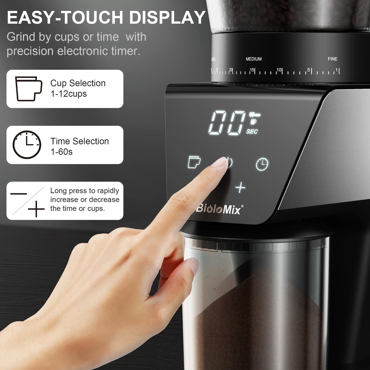 Molinillo Eléctrico BioloMix – 30 Niveles para Espresso y Café de Filtro