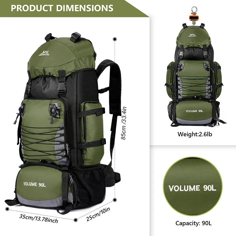 Mochila de Camping 90L – Trekking, Senderismo y Viaje Hombre/Mujer