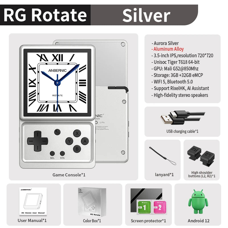 Consola Retro ANBERNIC RG Rotate – Pantalla Giratoria 3.5", Android y WiFi