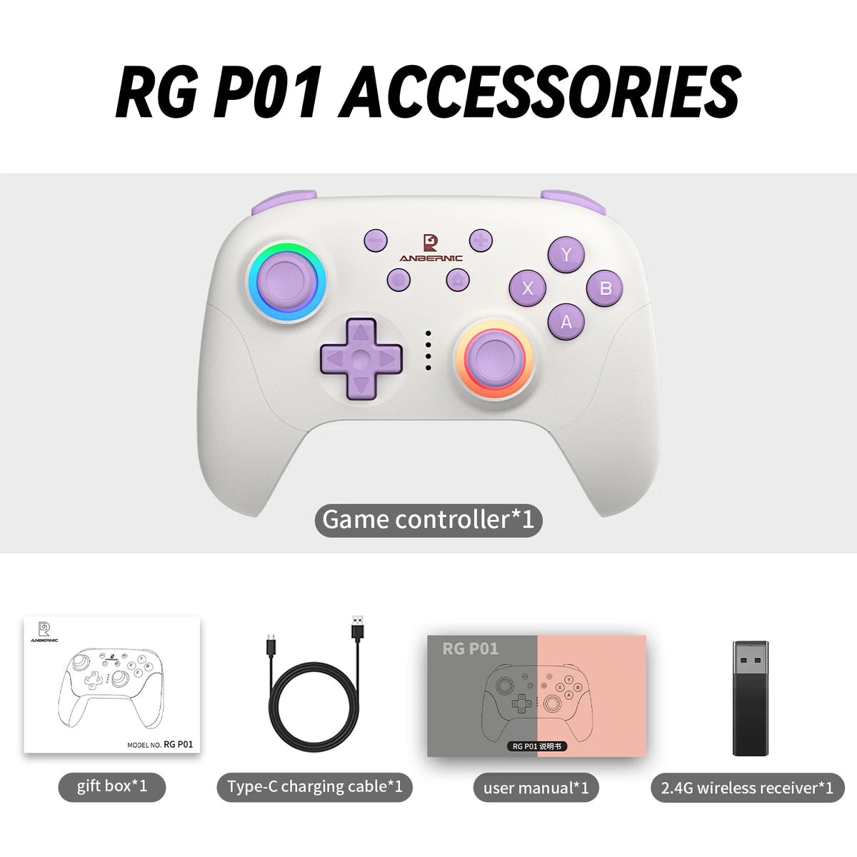Control ANBERNIC RG P01 – Bluetooth RGB Hall Effect para PC, Android y Steam