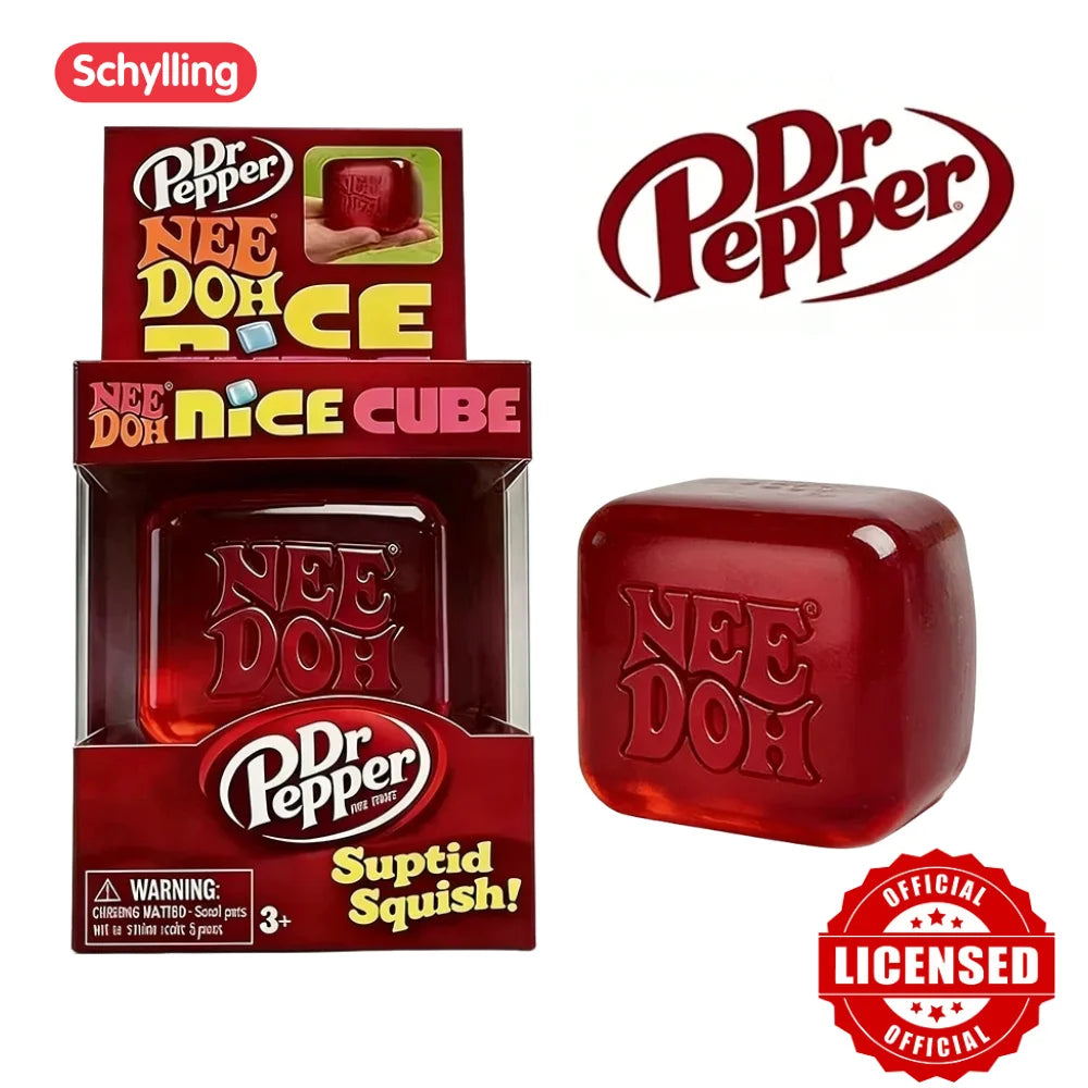 Dr Pepper x NeeDoh Nice Cube Squishy Soft Squeeze Fidget Cube Stress Relief Anxiety Relief Sensory Toy for Kids and Adults