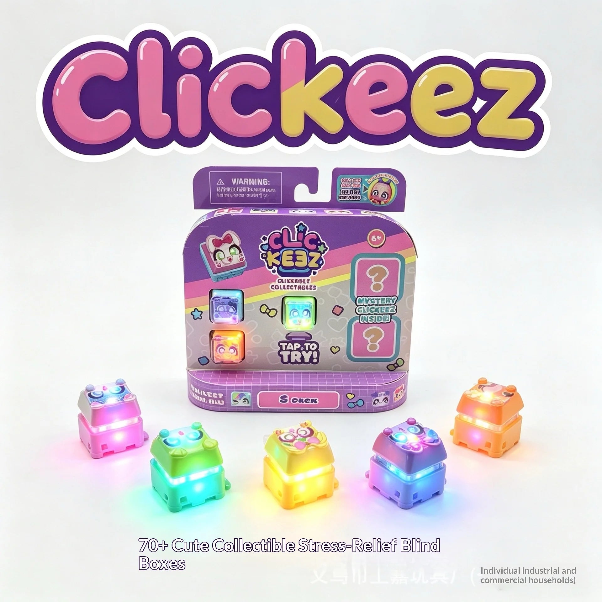 Clickeez Fidget Keycap Keychain Light Up LED Mechanical Keyboard Switch Stress Relief Toy Blind Box Collectible Backpack Charm